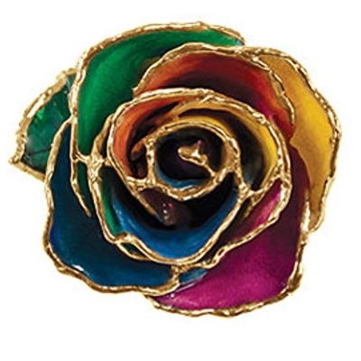 Silky Flower Store Preserved Real Rose 24K Gold Trim Gift Box, Long Stem Rainbow Rose Decorative Keepsake, 11-12in 12 12 Product: Long Stem Dipped 24K Gold Trim Rainbow Genuine Rose in Gift Box- El tallo Largo sumergió 24K Gold Trim Rainbow Rose genuina en caja de Regalo