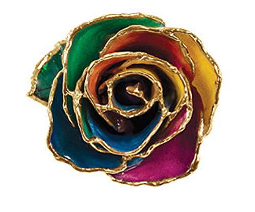 Silky Flower Store Preserved Real Rose 24K Gold Trim Gift Box, Long Stem Rainbow Rose Decorative Keepsake, 11-12in 3 3 Product: Long Stem Dipped 24K Gold Trim Rainbow Genuine Rose in Gift Box- El tallo Largo sumergió 24K Gold Trim Rainbow Rose genuina en caja de Regalo