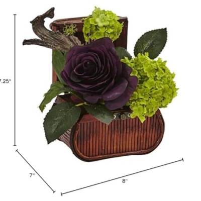 Silky Flower Store Nearly Natural Rose Mini Greenery Silk Arrangement, Faux Floral Decor, Wooden Chest Centerpiece, 7.25in H x 8in W x 7in D 9 9 Product: Nearly Natural Rose and Mini Greenery Silk Arrangement, Multi, 3 Piece