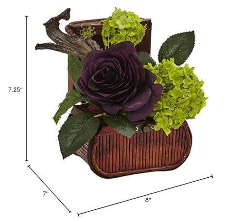 Silky Flower Store Nearly Natural Rose Mini Greenery Silk Arrangement, Faux Floral Decor, Wooden Chest Centerpiece, 7.25in H x 8in W x 7in D 4 4 Product: Nearly Natural Rose and Mini Greenery Silk Arrangement, Multi, 3 Piece