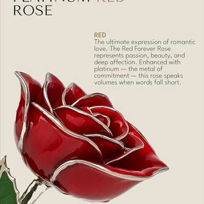 Product: Forever Rose Real Red Rose with Platinum Trimmed Petals and Platinum Stem, Handcrafted Preserved Rose in Luxury Gold Gift Box, Romantic Gift for Her, Elegant Gift for Any Occasion