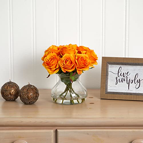 Silky Flower Store Nearly Natural Artificial Rose Arrangement in Vase, Full Bloom Greenery Decor, 11in 2 2 Product: Nearly Natural Rose Arrangement with Vase