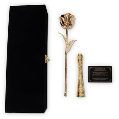 Silky Flower Store 24K Gold Dipped Long Stem Preserved Rose Gift for Wife, Mother, Best Friend, Elegant Display 32.5cm 8 8 Product: VonDelve 24K Gold Dipped Long Stem Real Rose, Natural Handpicked Genuine Flower Preserved as an Everlasting Keepsake for Wife, Mother or Best Friend, Birthday or Anniversary