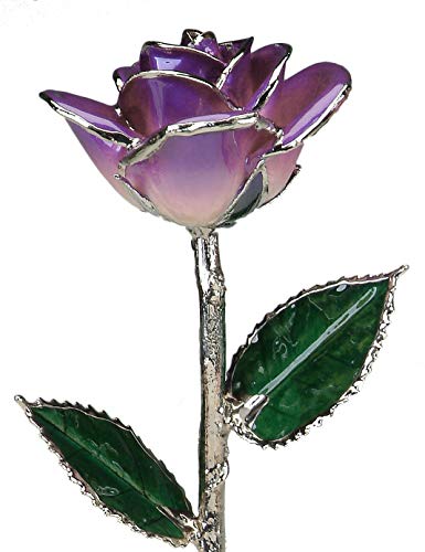 Allmygold 11" 2-Tone Purple Platinum Dipped Real Rose - Artificial Flower Arrangements Product: Allmygold 11" 2-Tone Purple Platinum Dipped Real Rose