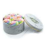 Product: White Marble Medium Round Soap Flower Box - Rainbow Roses