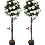 Product: AMERIQUE Pair 4 Feet Gorgeous & Lifelike Artificial Trees, Nursery Pot, Real Touch Tech, 4' with 48 Rose Flowers Each, Green & White