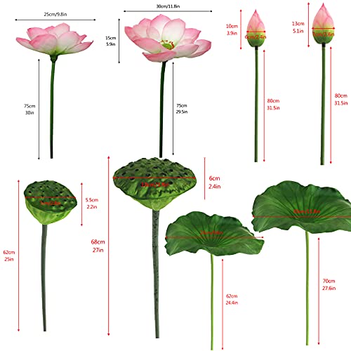 Product: ALXFFBN 8pcs Artificial Lotus Stem Faux Lotus Flower Artificial Bud Flowers for Garden Koi Fish Pond Aquarium Pool Wedding Decor, 2 Lotus Flower + 2 Lotus Bud + 2 Lotus Pods + 2 Lotus Leaves