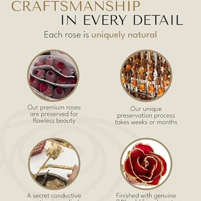 Product: Forever Rose Real Red Rose Dipped in 24K Gold with Gold-Trimmed Petals and Stem, Handcrafted Preserved Rose in Luxury Gift Box, Romantic Gift for Her