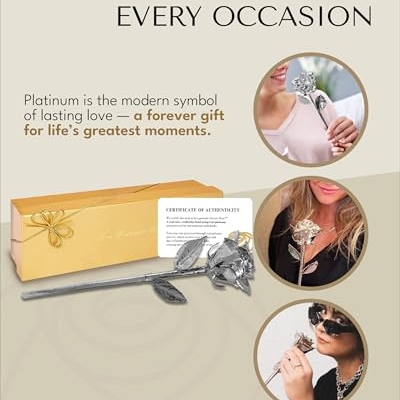 Product: Forever Rose Real Rose Dipped in Platinum, Handcrafted Preserved Rose in Luxury Gold Gift Box, Romantic Gift for Her, Elegant Keepsake for Anniversary, Birthday, or Any Special Occasion