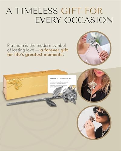 Product: Forever Rose Real Rose Dipped in Platinum, Handcrafted Preserved Rose in Luxury Gold Gift Box, Romantic Gift for Her, Elegant Keepsake for Anniversary, Birthday, or Any Special Occasion