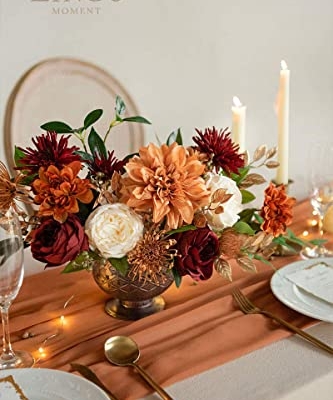 Product: Ling's Moment Artificial Flowers Dahlia Brunt Orange Terracotta Set of 2 Flowers Combo for DIY Wedding Bouquets Centerpieces Arrangements Party Baby Shower Home Decorations