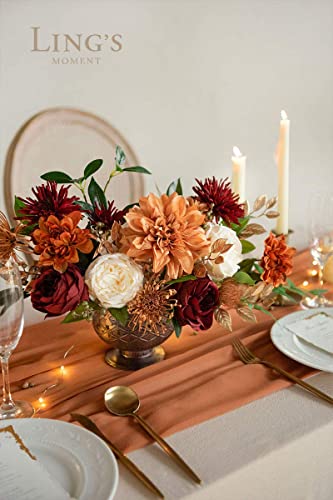 Product: Ling's Moment Artificial Flowers Dahlia Brunt Orange Terracotta Set of 2 Flowers Combo for DIY Wedding Bouquets Centerpieces Arrangements Party Baby Shower Home Decorations