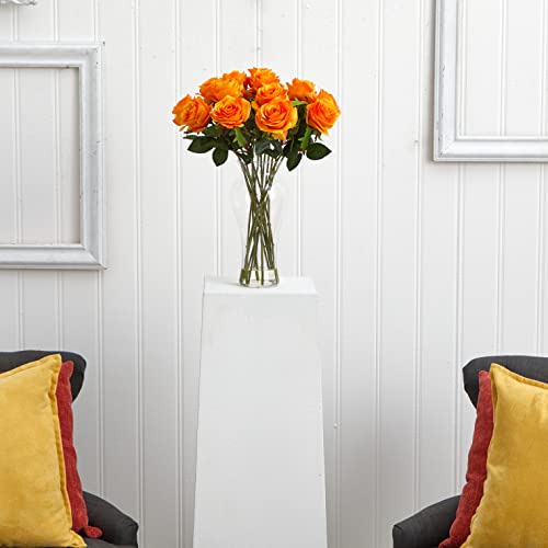 Silky Flower Store Artificial Rose Arrangement with Vase, Faux Water Floral Decor, Nearly Natural Blooming Roses, 18in H 1 1 Product: Nearly Natural Blooming Roses with Vase