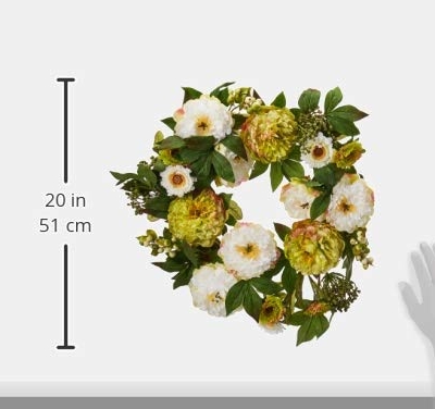 Product: Nearly Natural 4579 24â€ Peony Mum Wreath,17.75'' x 5.25'' x 17.75'' , Green