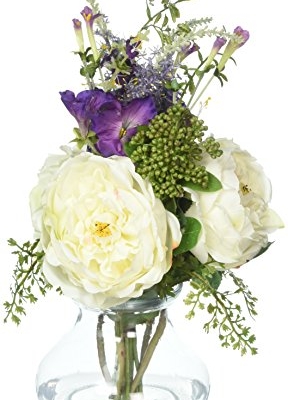 Product: Nearly Natural 1413 1 Rose and Morning Glory Arrangement with Vase, 9.5 x 9.5 x 14.5,White
