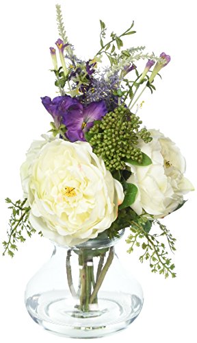 Nearly Natural 1413 1 Rose and Morning Glory Arrangement with Vase, 9.5 x 9.5 x 14.5,White - Artificial Flower Arrangements Product: Nearly Natural 1413 1 Rose and Morning Glory Arrangement with Vase, 9.5 x 9.5 x 14.5,White
