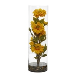 Product: Nearly Natural Zinnia Artificial Cylinder Vase Silk Arrangements, Yellow