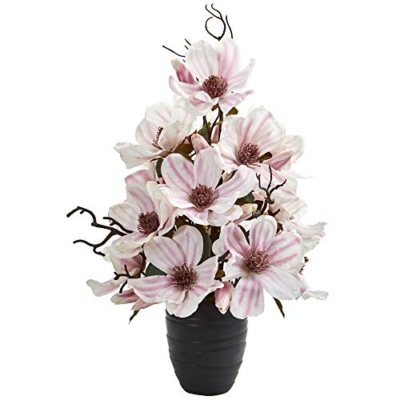 Product: Nearly Natural Magnolia Artificial Black Vase Silk Arrangements Pink