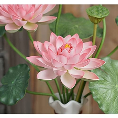 Product: XIAOSAKU Artificial Flowers for Decoration Simulation Lotus Lotus Leaf Set Fake Lotus Silk Flower Living Room Desktop Decoration Porch Window Floral Flower Arrangement Artificial Flowers Arrangements