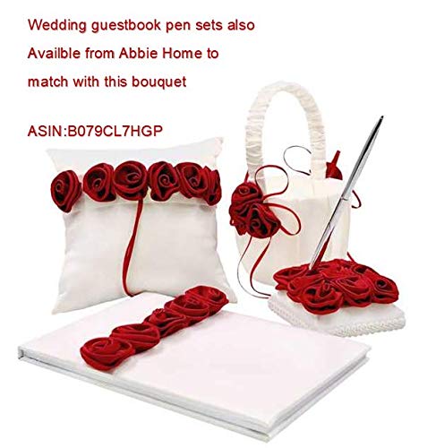 Product: Abbiehome Handmade Bridal Bridesmaids Brooch Bouquet Satin Roses with Crystal Diamond Pearl Decor (Burgundy+Ivory) 8"*8"*11"