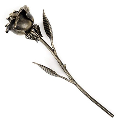 Silky Flower Store Handcrafted Bronze Rose Keepsake, 8th 19th Wedding Gift, Red Black Gold Metal Decor, 29cm 11 11 Product: MakuliSmit Handcrafted Bronze Rose – 8th & 19th Yeat Wedding for Her – Solid Metal Forever Flower Keepsake