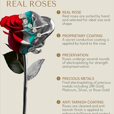 Product: Forever Rose Real Rose Dipped in Platinum, Handcrafted Preserved Rose in Luxury Gold Gift Box, Romantic Gift for Her, Elegant Keepsake for Anniversary, Birthday, or Any Special Occasion