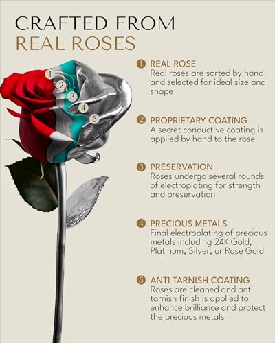 Product: Forever Rose Real Rose Dipped in Platinum, Handcrafted Preserved Rose in Luxury Gold Gift Box, Romantic Gift for Her, Elegant Keepsake for Anniversary, Birthday, or Any Special Occasion