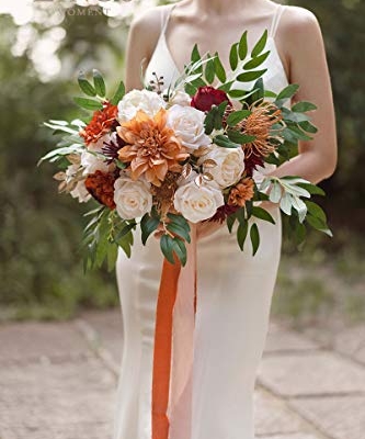 Product: Ling's Moment Artificial Flowers Dahlia Brunt Orange Terracotta Set of 2 Flowers Combo for DIY Wedding Bouquets Centerpieces Arrangements Party Baby Shower Home Decorations