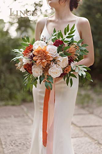 Product: Ling's Moment Artificial Flowers Dahlia Brunt Orange Terracotta Set of 2 Flowers Combo for DIY Wedding Bouquets Centerpieces Arrangements Party Baby Shower Home Decorations