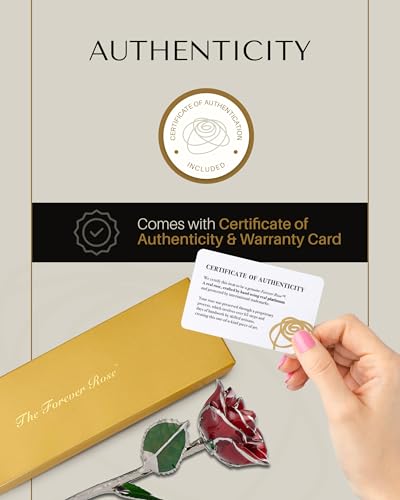 Product: Forever Rose Real Red Rose with Platinum Trimmed Petals and Platinum Stem, Handcrafted Preserved Rose in Luxury Gold Gift Box, Romantic Gift for Her, Elegant Gift for Any Occasion