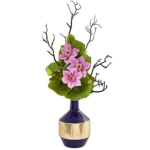 Product: Nearly Natural 22” Anemone and Lotus Leaf Artificial Vase Silk Arrangements, Pink