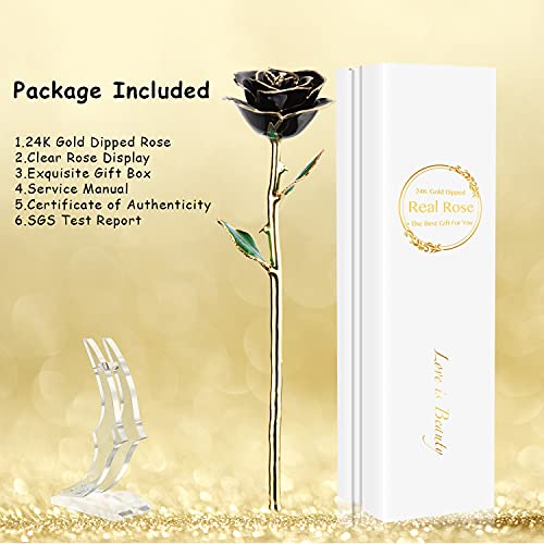 Product: MAXSPT Gold Real Rose, Gold Dipped Rose Made from Real Rose Best Gifts for her and Great Gifts for Girlfriend, Black with Stand
