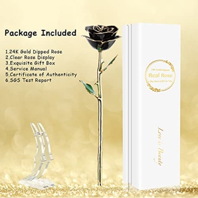 Product: MAXSPT Gold Real Rose, Gold Dipped Rose Made from Real Rose Best Gifts for her and Great Gifts for Girlfriend, Black with Stand