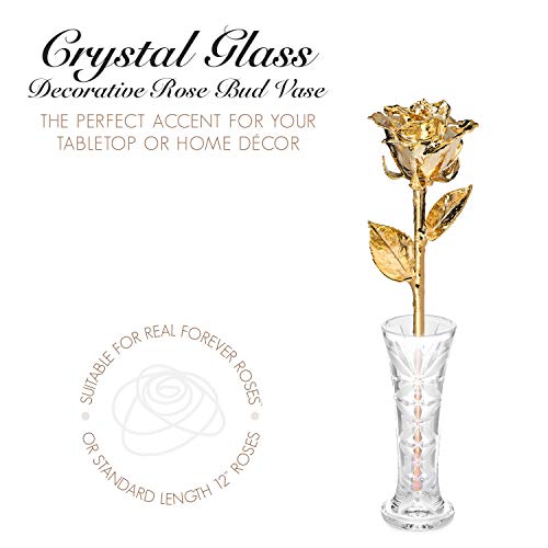 Silky Flower Store 24k Gold Dipped Real Rose Crystal Vase, Venus Rose Open Bud, Luxury Floral Decor, 12in, 6in 2 2 Product: Real Rose Dipped in 24k Gold w/Crystal Vase - Venus Rose (Open Bud)