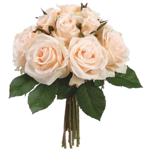 11.5" Rose Silk Flower Bouquet -Peach/Cream (Pack of 6) - Artificial Flower Arrangements Product: 11.5" Rose Silk Flower Bouquet -Peach/Cream (Pack of 6)