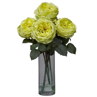 Product: Nearly Natural 1247-YL Fancy Rose with Cylinder Vase Silk Flower Arrangement, Yellow