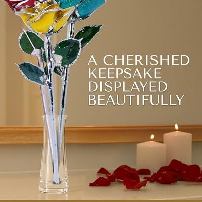 Product: Forever Rose Real Red Rose with Platinum Trimmed Petals and Platinum Stem, Handcrafted Preserved Rose in Luxury Gold Gift Box, Romantic Gift for Her, Elegant Gift for Any Occasion
