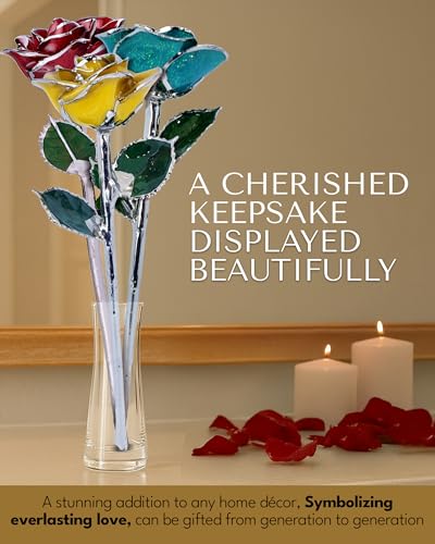Product: Forever Rose Real Red Rose with Platinum Trimmed Petals and Platinum Stem, Handcrafted Preserved Rose in Luxury Gold Gift Box, Romantic Gift for Her, Elegant Gift for Any Occasion
