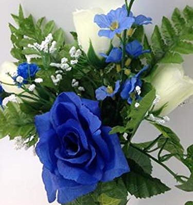 Silky Flower Store Memorial Mausoleum Vase Cream Rose Delphinium Silk Flower, Bolt Support Crypt Vase, 15in 16 16 Product: Memory Lane Memorials Crypt Mausoleum Vase & Cream Rose Delphinium Silk Flower w/Bolt Support