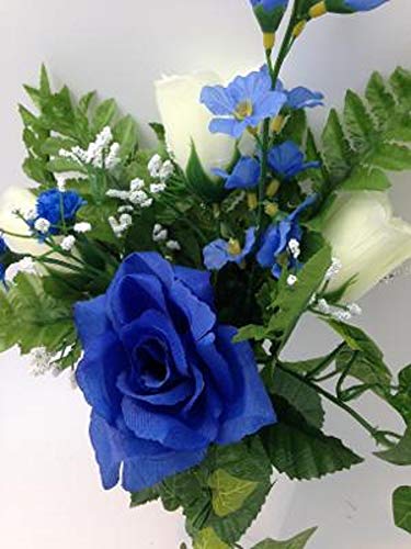 Silky Flower Store Memorial Mausoleum Vase Cream Rose Delphinium Silk Flower, Bolt Support Crypt Vase, 15in 7 7 Product: Memory Lane Memorials Crypt Mausoleum Vase & Cream Rose Delphinium Silk Flower w/Bolt Support