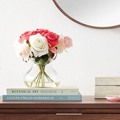 Silky Flower Store Artificial Rose Arrangement with Vase, Faux Water Decorative Floral Centerpiece, 11in x 11in 9 9 Product: Nearly Natural Rose Arrangement with Vase