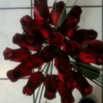 Product: Beautiful Wood Roses 2 Dozen Red with Black Tips with Onion grass