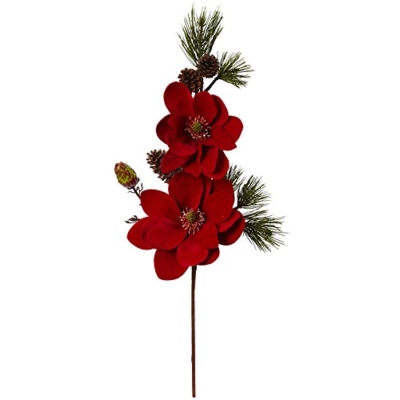 Product: Nearly Natural 36" Magnolia And Pine Artificial Flower (Set Of 2), Red