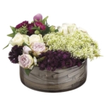 Product: 9" Rose, Sedum & Queen Anne's Lace Silk Flower Arrangement -Purple/Mauve