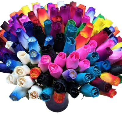 Product: 144 Individual Wooden Roses of Assorted Colors. Reds, Blues, Greens, Yellows, Pinks, Black, White, and Lots More Colors are Included.