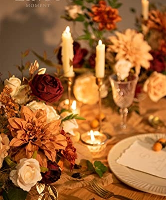 Product: Ling's Moment Artificial Flowers Dahlia Brunt Orange Terracotta Set of 2 Flowers Combo for DIY Wedding Bouquets Centerpieces Arrangements Party Baby Shower Home Decorations