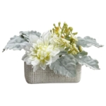 Product: 6.2" Mixed Silk Dahlia Flower Arrangement w/Cement Pot -Cream (Pack of 4)