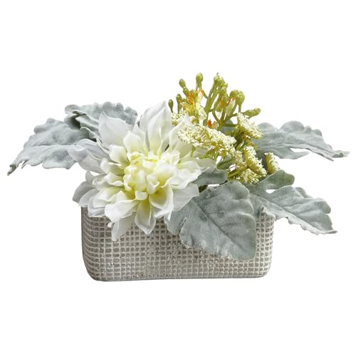 Product: 6.2" Mixed Silk Dahlia Flower Arrangement w/Cement Pot -Cream (Pack of 4)