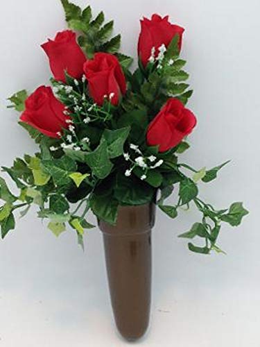 Silk Red Rose Flowers and Crypt Mausoleum Vase with Disc Base Button for Epoxy - Artificial Flower Arrangements Product: Silk Red Rose Flowers and Crypt Mausoleum Vase with Disc Base Button for Epoxy