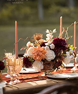 Product: Ling's Moment Artificial Flowers Dahlia Brunt Orange Terracotta Set of 2 Flowers Combo for DIY Wedding Bouquets Centerpieces Arrangements Party Baby Shower Home Decorations
